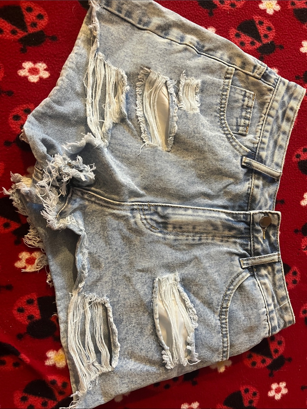 SHEIN Light Blue Distressed High-Waist Denim Shorts